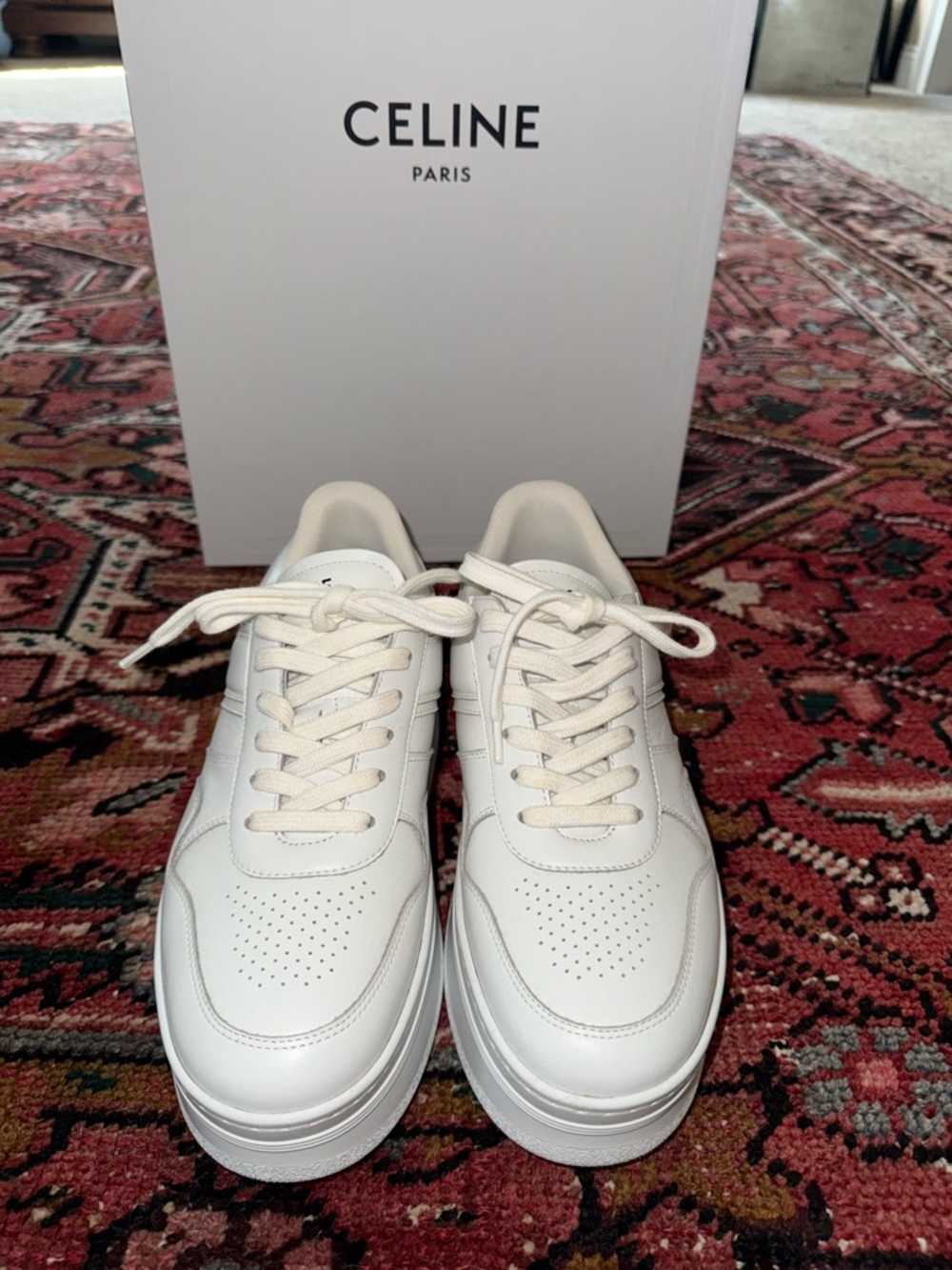 Celine All-White Wedge Calfskin Sneakers - Picture 3 of 5